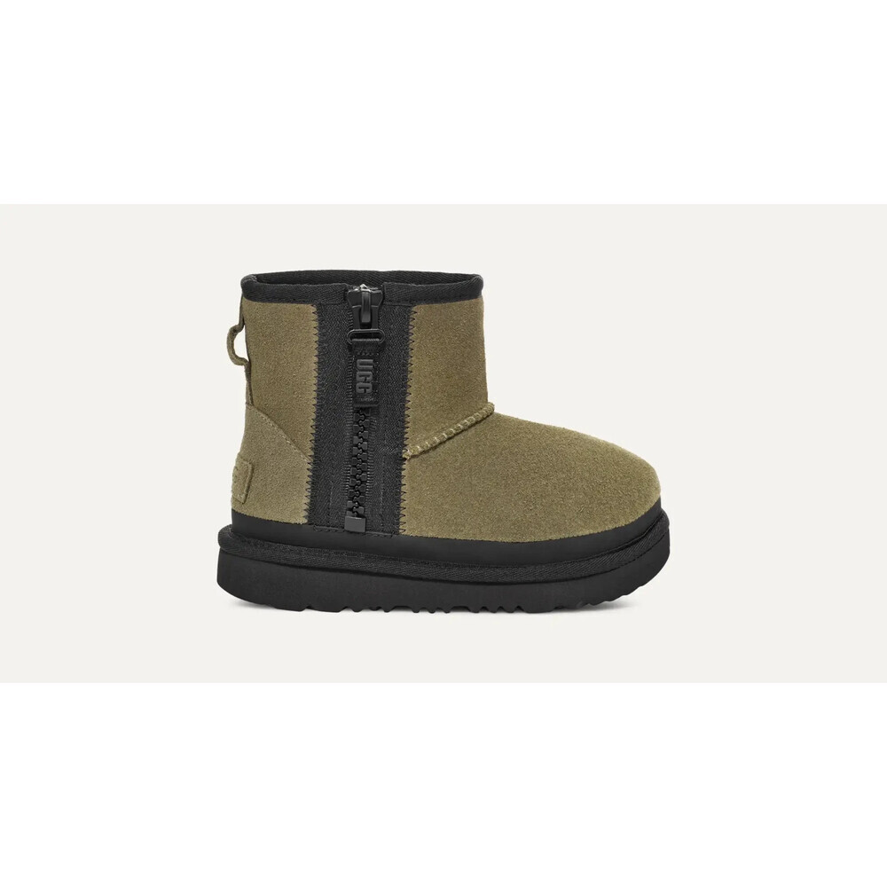 UGG Classic Mini Zipper Tape Logo 1143699T Boots Boys US 12 Olive Suede JOBB1088